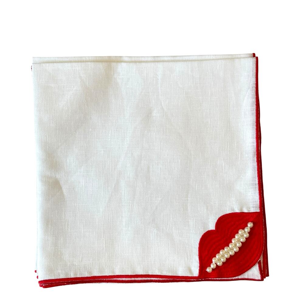 Chefanie RED LIPS Dinner Napkins 20x20 Linen Set of 4 Valentines Day XO New